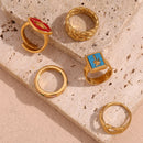 E.B.belle Sexy Lip Enamel Three Layer Twists Rectangular Water Droplet Geometric Hollowed out Winding 18K Gold Plated Ring
