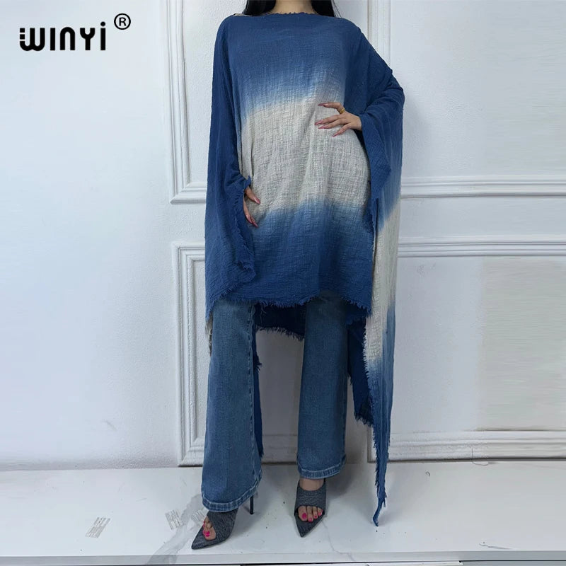 WINYI summer dress Tie-dyed sexy dress Women elegant robe Middle East Female kaftan abayas dubai luxury beach cover up Caftan