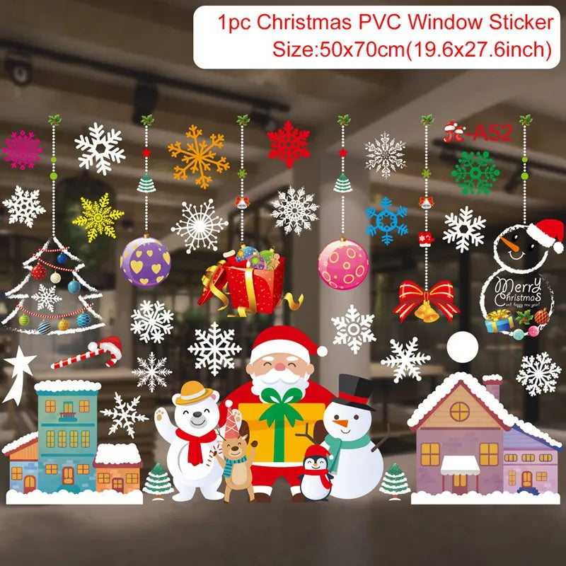 Christmas Window Stickers Merry Christmas Decorations For Home 2024 Christmas Wall Sticker Kids Wall Decals Happy New Year 2025