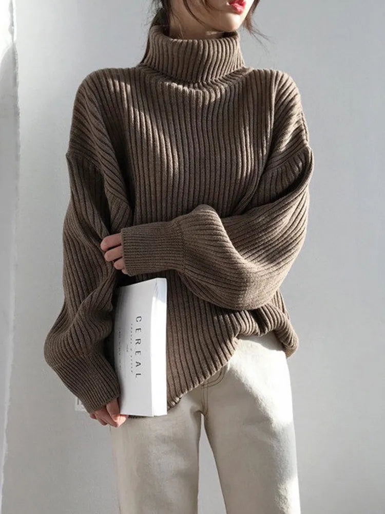 JMPRS Turtleneck Sweater Winter Thick Pullover Women Knitted Jumper Loose Warm All Match Long Sleeve Sweater Korean Fashion Tops