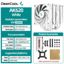 DeepCool AK620 Twin Towers CPU Air Cooler 6 Heatpipes White Dual Cooling Fans Radiator For LGA1700 2011-v3 115X 1200 AMD AM4 AM5