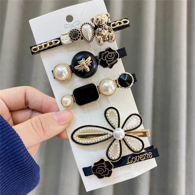 2022 Pearl Crystal Acrylic Hair Clips Set for Women Retro Geometric Barrettes Hairpin Girl Hair Accessories Fashion Jewelry