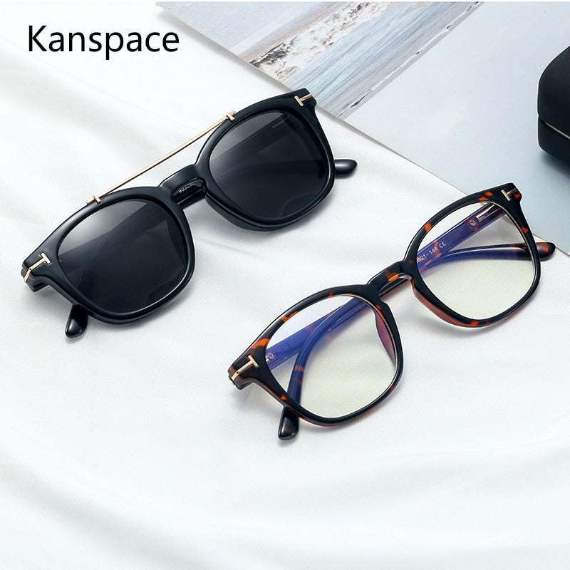 Kanspace Sunglasses Women Men Myopia Optical Vintage Square Glasses Frames Magnetic Clip on Polarized Eyeglasses 95308