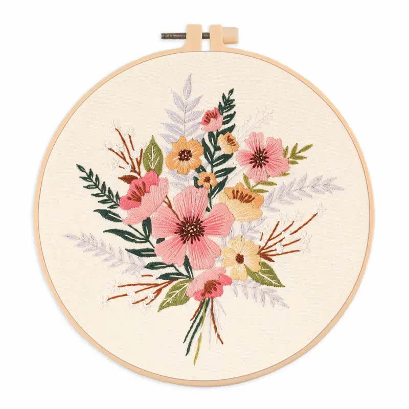 Embroidery Starter Kits with Floral Flower Patterns Embroidery Kit for Beginners Fabric Cross Stitch Kits for Adults DIY