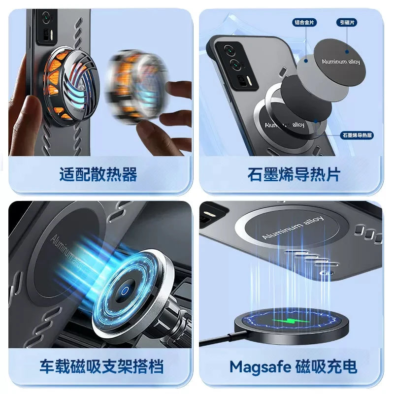 Graphene Cooling Phone Case For Xiaomi POCO F5 Pro Heat Dissipation Case Magsafe Magnetic Wireless Charging Frameless Cover