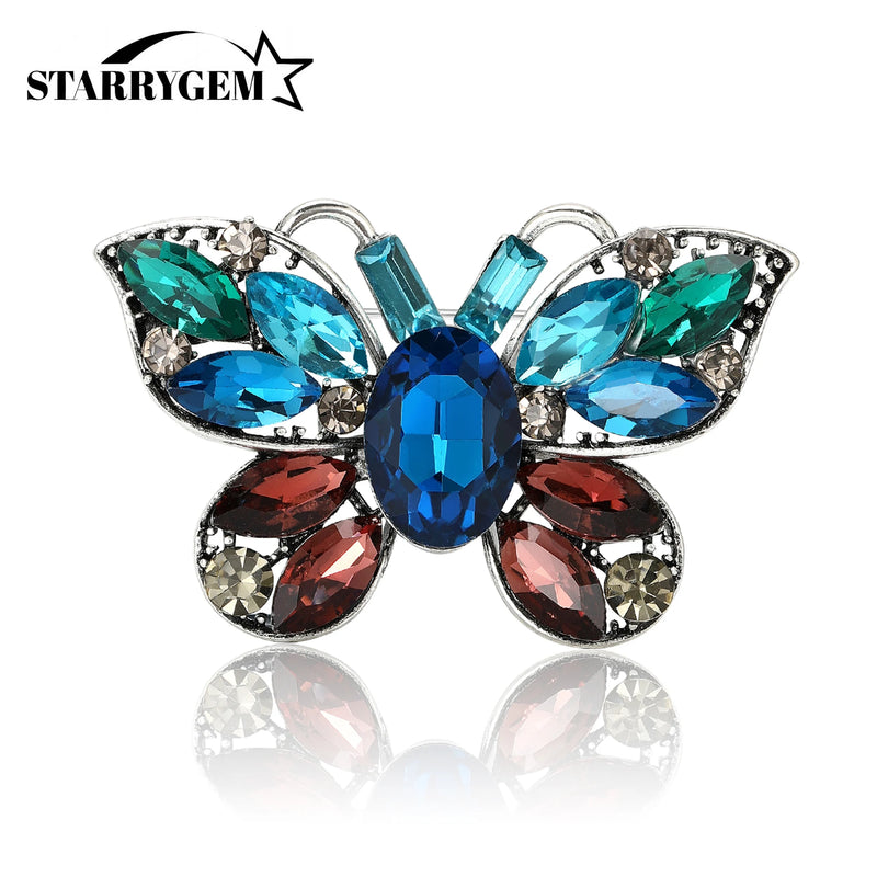 Rhinestone Hollow Butterfly Pins for Women Unisex Glass Insect Brooches Office Party Friend Gifts Jewelry Accessories