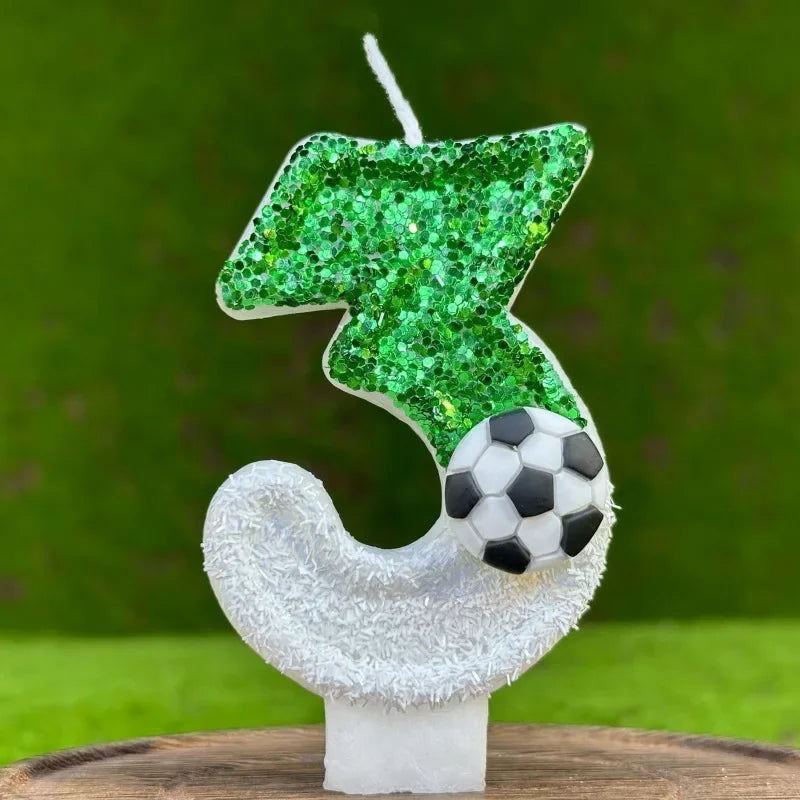 Glitter Green White Football Numbers 0-9 Candle Cake Toppers Cake DIY Decoration for Football Theme Anniversary Party Decoration