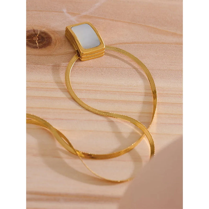 Yhpup Natural Shell Square Thicker Pendant Stainless Steel Fashion Necklace Unisex High Quality Golden Chain Jewelry Men Women
