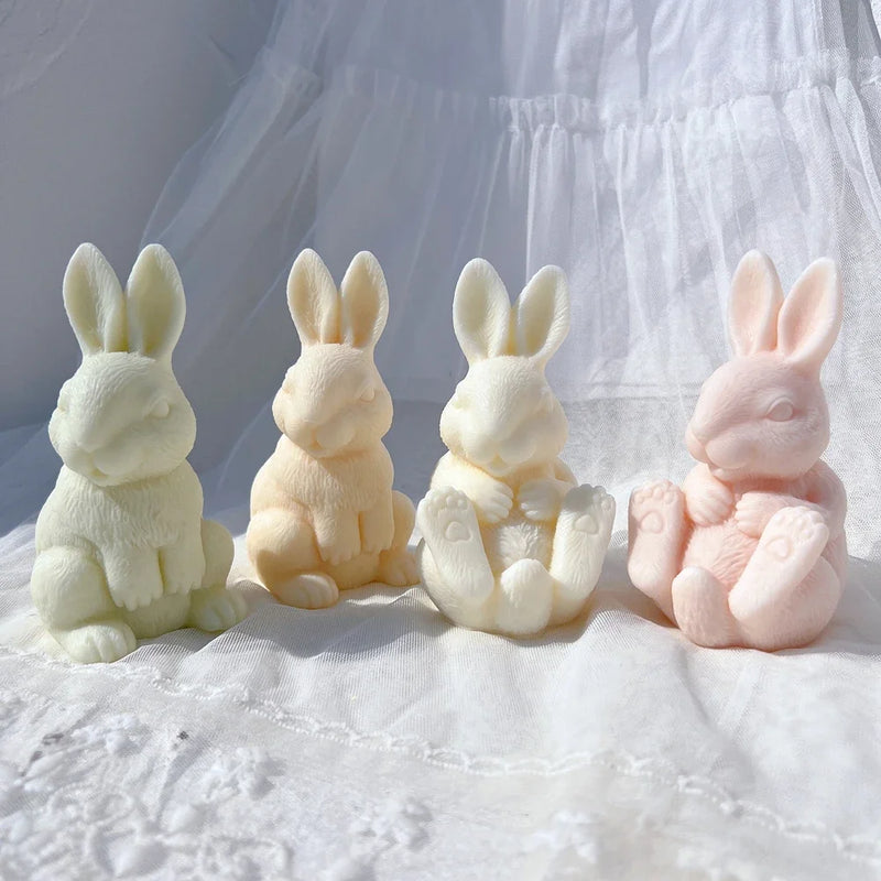 Two Designs Golden Rabbit Silicone Candle Mold Bunny Silicone Mold Sitting Rabbit Animal Soy Wax Mould Resin Easter Home Decor