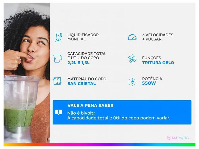 L-99 FB Black Mondial Turbo Power Blender with 3 Speeds Filter 550W - 110V