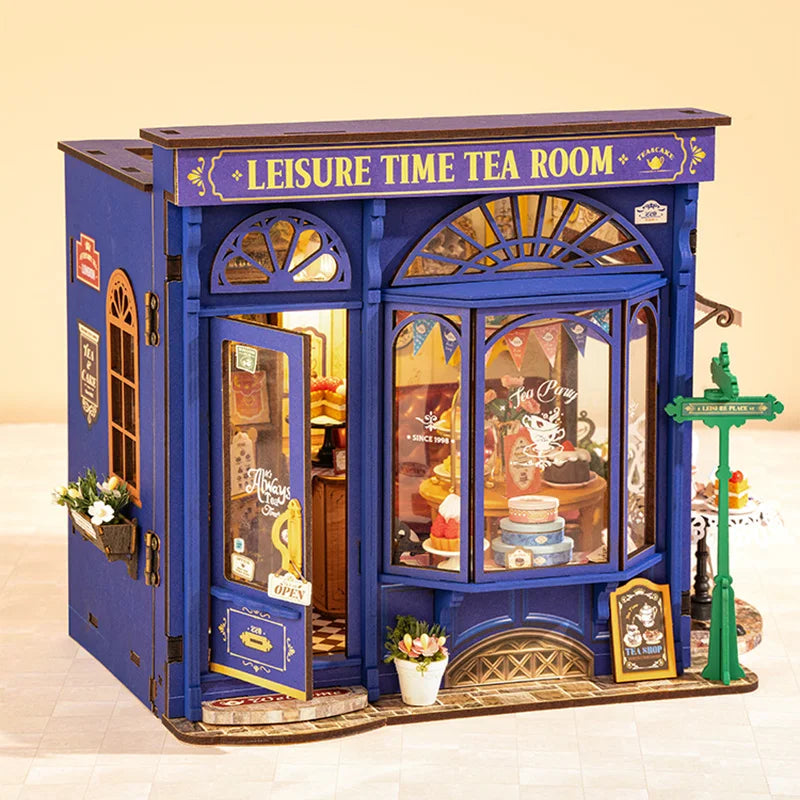 Robotime Rolife Leisure Time Tea Room DIY Miniature Dollhouse Kit Crafts Hobbies Amazing Gift for Women Children DG171
