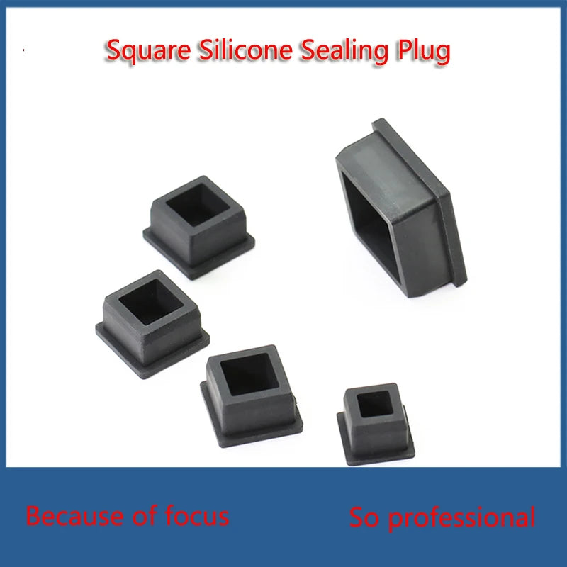 9-50mm Black/White Square With Hole Silicone Rubber End Cap T-Plug Tube Box Part Insert Sealing Plug Square Tube Shielding Plug