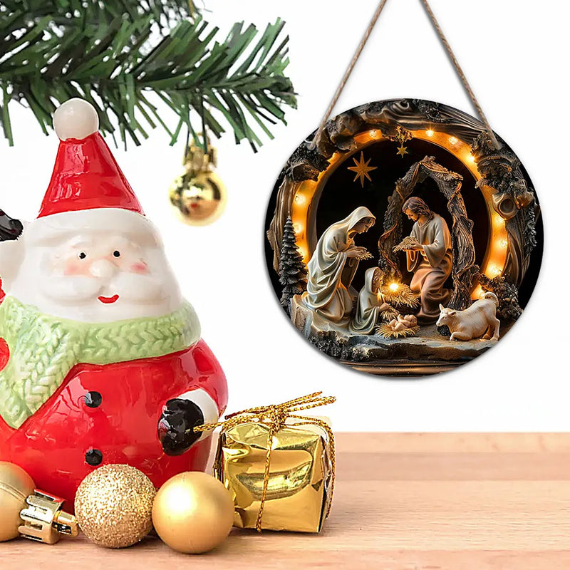 1pcs Easter Nativity Keepsake Christmas Plane Wooden Prayer Pendant Jesus Christ Religiou Hanging Tree Home Furnish Decor Supply