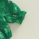 Adorable Infant Easter Bunny Print Ruffle Sleeve Romper with Matching Bow Headband 2 Piece Set for Baby Girls