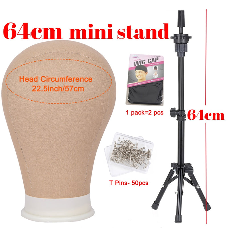 Alileader New 140Cm/64Cm Wig Stand Wig Tripod With Mannequin Canvas Block Head Adjustable Tripod Stand Wig Making kit TPins Gift