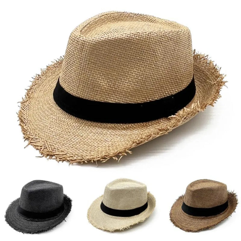 Straw Sun Hat Mens Womens Casual Breathable Cowboy Wide Brim Jazz Hat Sun Protection Fashion Beach Caps Summer
