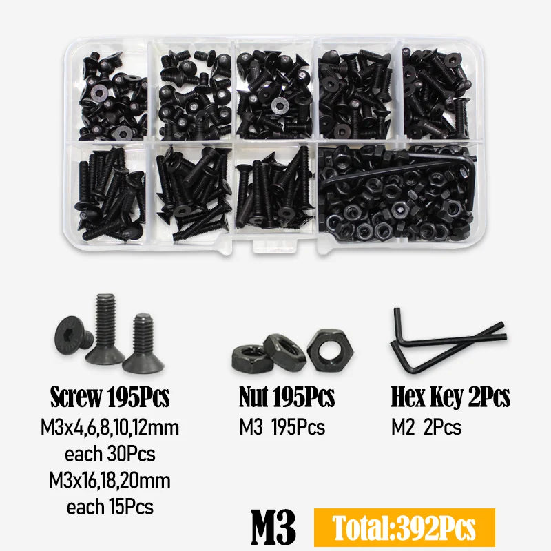 3045p Black Flat Head Socket Cap Screw Countersunk Bolts Nuts Washers Kit M2 M2.5 M3 M4 M5 M6 M8 10.9 Grade Alloy Steel DIN 7991