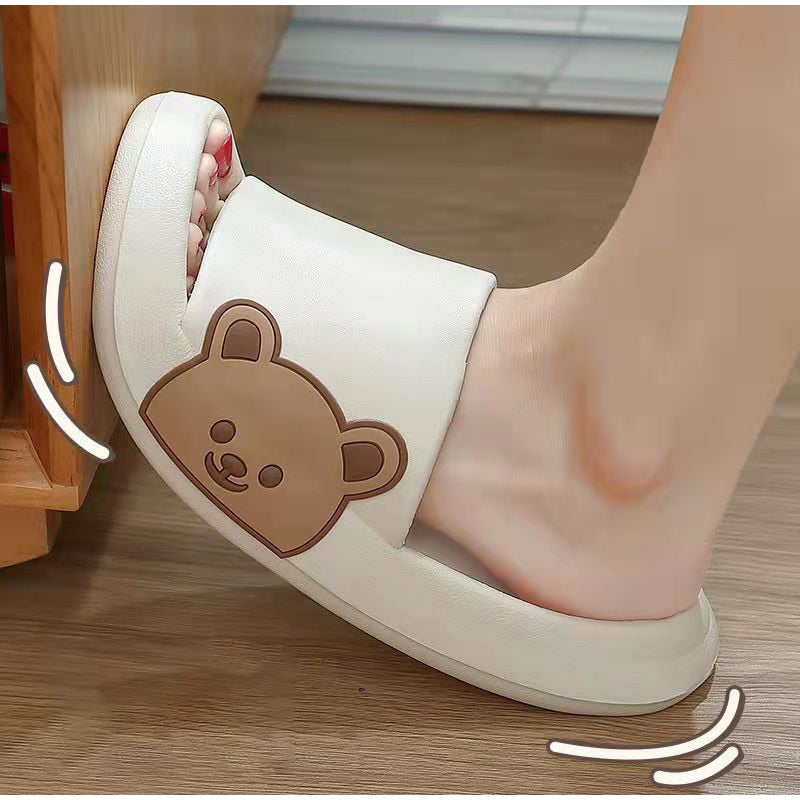 REAVE CAT New 2022 Women Slippers Open Toe 2cm Heels Cute Cartoon Bear Stylish Soft Comfort Non-Slip Bathroom Summer A3769