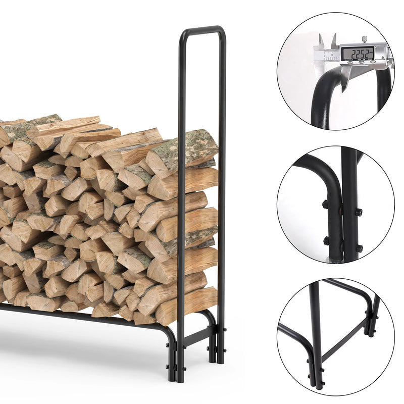 12ft/8ft Metal Firewood Rack Adjustable Outdoor Log Rack Holder Wood Stacker