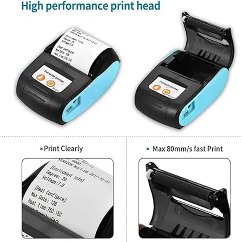 Mini Thermal Receipt POS Printer Wireless Bluetooth 58mm Portable Ticket Bill IOS Android Invoice Business Retail With 3 Rolls