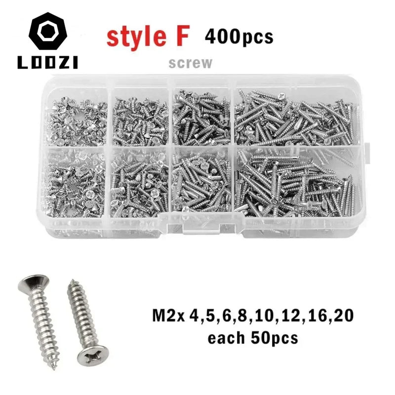 M1 M1.2 M1.4 M1.7 M2 M2.6 M3 M4 Stainless Steel Cross Countersunk Head Wood Screw Set Phillips Flat Head Self Tapping Screws Kit