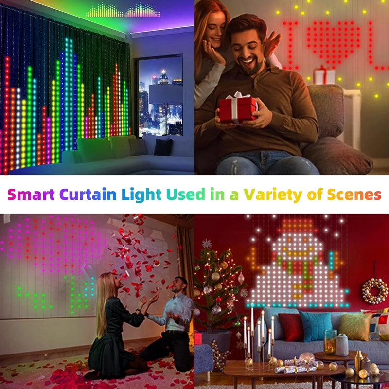 Smart App LED Window Curtain String Lights 400 LED Fairy Light DIY Programmable Pattern And Text Christmas Wedding Bedroom Decor