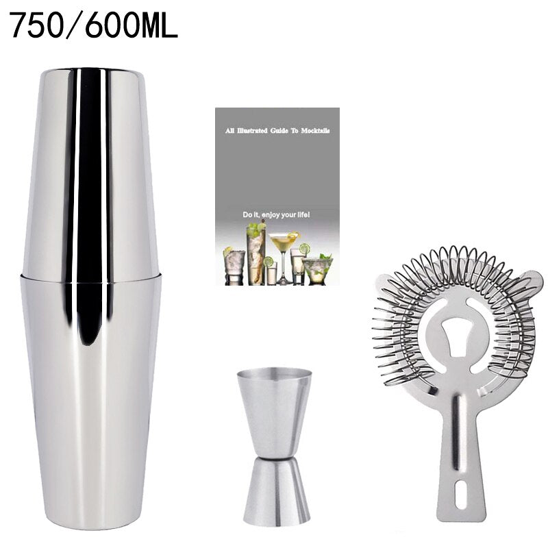 Boston Cocktail Shaker Mixer Kit Bar Bartender 750/600ml 550ML Stainless Steel Glass Shakers Spoon Pourer Straw Ice Tong Tools