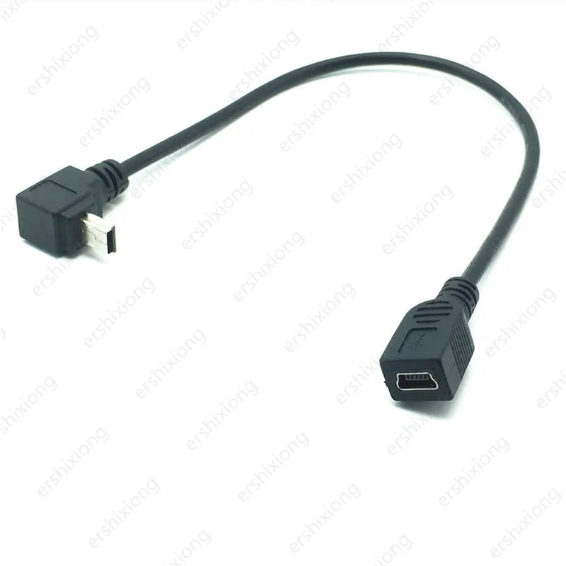 Mini USB Cable 5Pin Male Plug To Female Jack Extension Data Adapter Lead Cable Right Angle 90 Degree Cord 25cm