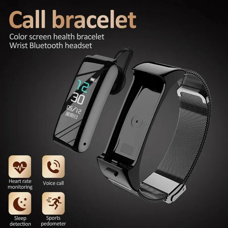 Fashion 2 In 1 Smart Wristbands With Bluetooth Earphone Fitness Bracelet Band Voice callsHeart Rate Monitor Smart Watch For Men