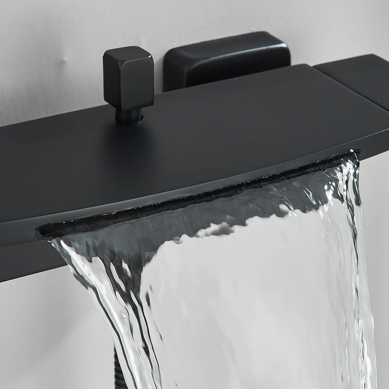 Black Waterfall Bathtub Shower Faucets Wall Mount Shower Mixer Tap Faucets Hot Cold Bath Shower Tap BaRobinet Baignoire
