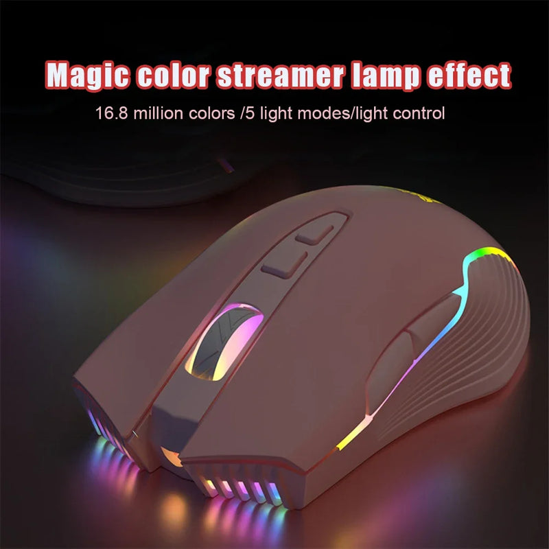 Onikuma 6400 DPI Wireless Gaming Mouse Breathing LED Optical USB 7 Buttons Pink Esport Gamer Computer Mice for Laptop PC CW905