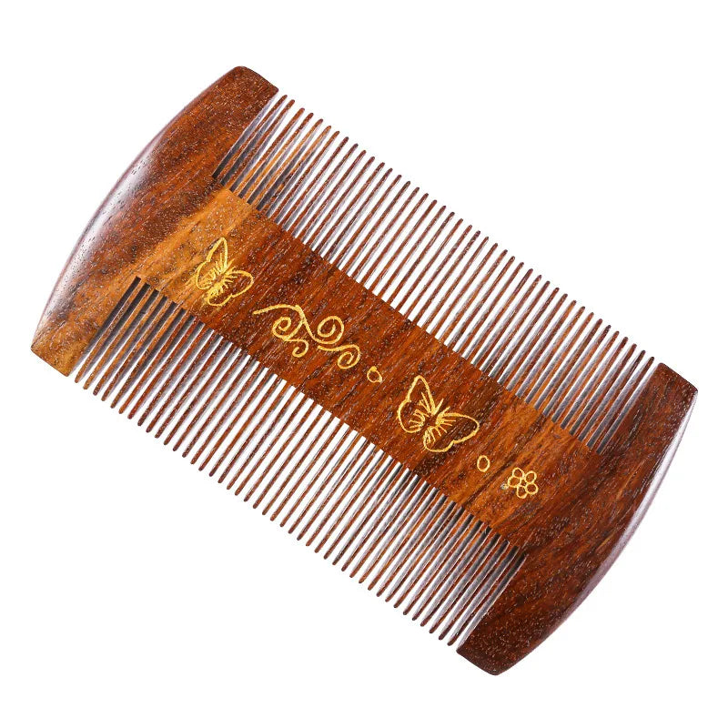 Black Gold Sandalwood Beard Comb Green Sandalwood Comb Grate Double-sided Engraving & Carving Craft Natural Portable Small Comb