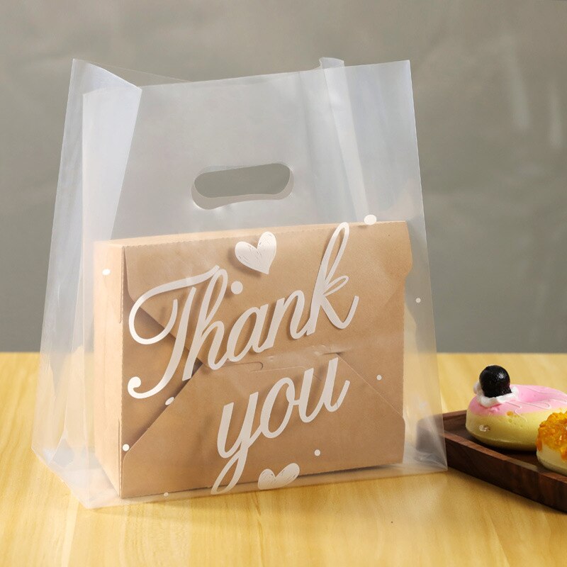 50pcs Thank You Plastic Bags Natal Gift Packaging Bag With Hand Shopping Bag Wedding Party Favor Candy Cake Wrapping Bags