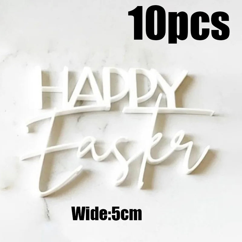 10Pcs Happy Easter Bunny Egg Cake Toppers Acrylic Gold Silver Rabbit Shaped Cupcake Toppers for Easter Party Dessert Decorations