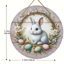 1 piece farmhouse style round wooden Easter bunny logo, 7.87 inch made wooden wreath with lilies and spring decoration, farmhous