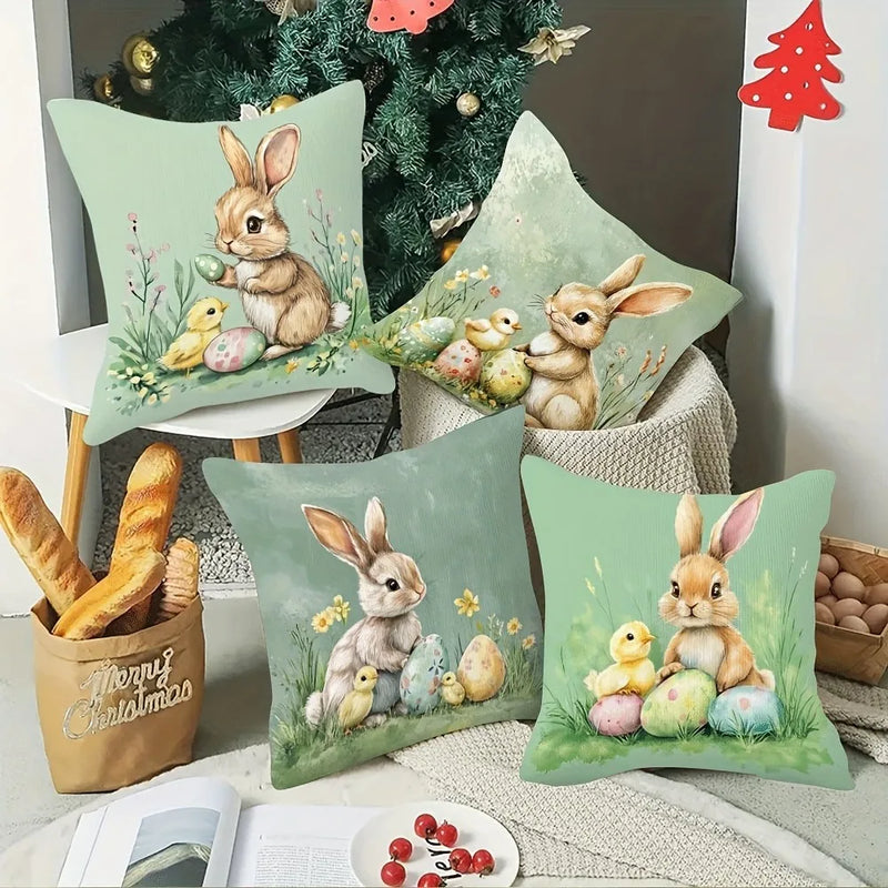 Easter decoration pillow cover rabbit chick and egg print soft and comfortable sofa cushion cover home room decoration