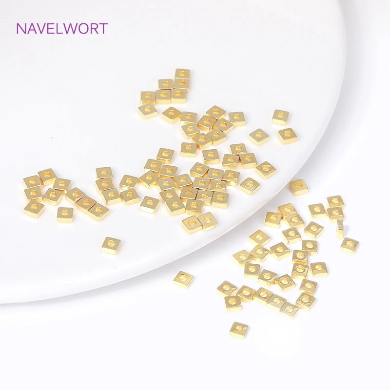 Wholesale 18K Gold Plated Brass Flat Square Spacer Beads Separators For Jewelry Making DIY Bracelets Necklace Beading Supplies