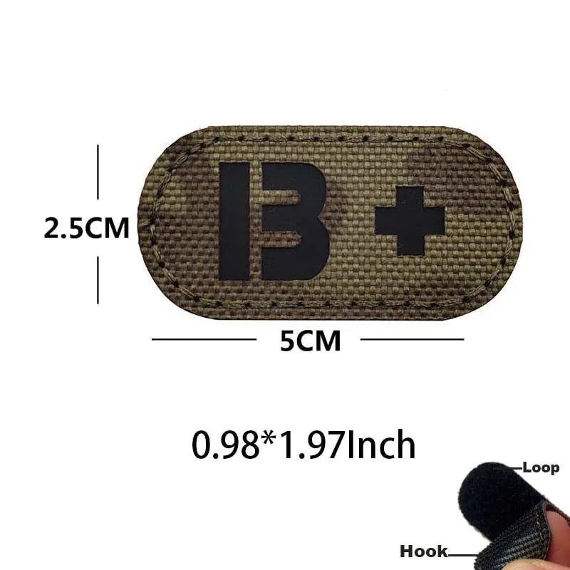 5*2.5CM IR Reflection Blood Type A B AB O POS NEG Embleem Hook and Loop Patches,Tactical Badges Clothes Stickers Glow in Dark