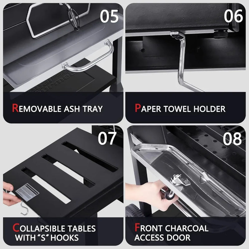 Royal Gourmet CD2030AN 30-Inch Charcoal Grill, Deluxe BBQ Smoker Picnic Camping Patio Backyard Cooking, Black, Large