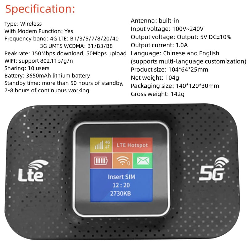 4G LTE Wifi Router Wireless Portable Unlock Modem Mini Outdoor Hotspot 150Mbps Mobile WiFi Router Pocket Repeater for Home Car