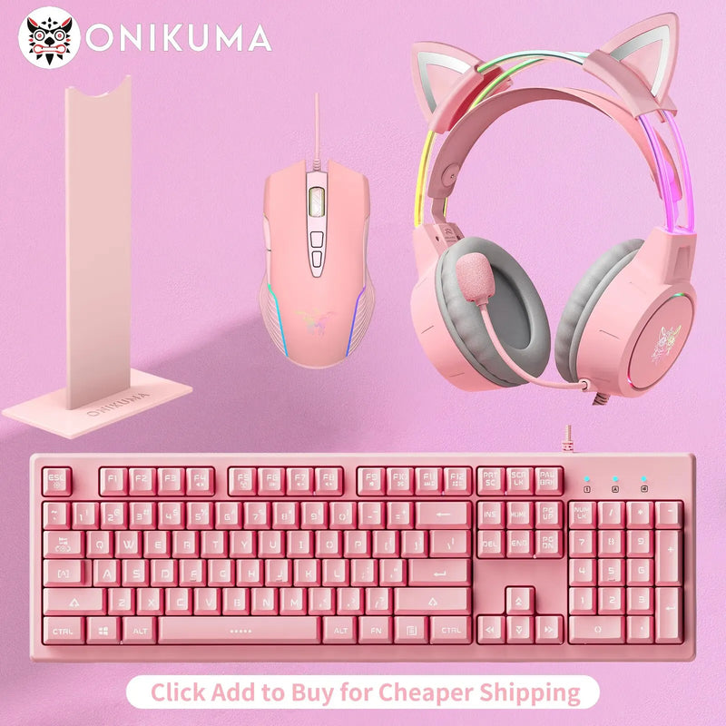 ONIKUMA Gaming Headphones Esports Package with Dynamic RGB Light Detachable Cat Ears Mouse Holder Wired Headset with Mic Gamer