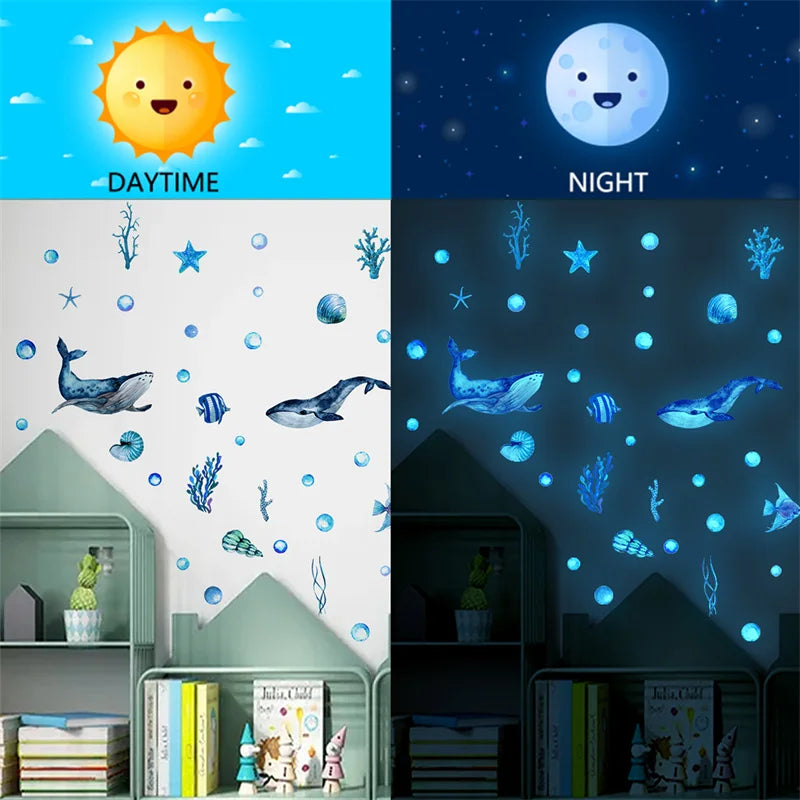 Ocean Creatures Glow in The Dark Wall Stickers Home Decor Luminous Fluorescent Sea Animals Decals for Baby Kids Room Decorations