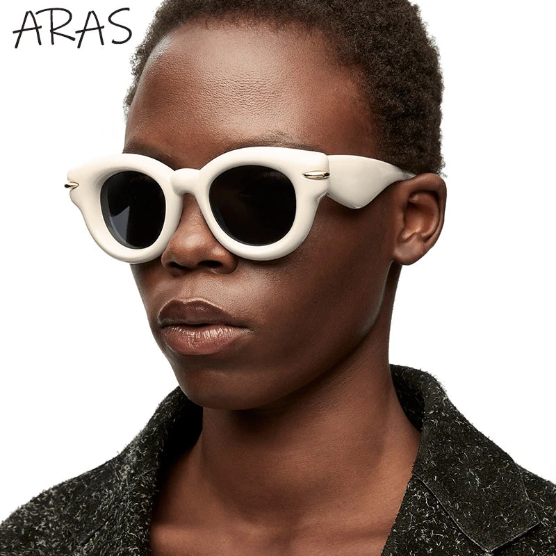 Inflated Round Sunglasses Women 2023 Luxury Brand New Fashion Cat Eye Sun Glasses Ladies Trends Y2k Punk Hip Hop Shades Eyewear