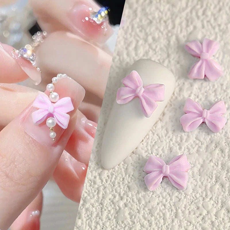 50Pcs Kawaii Bowknot 3D Cute Pink White Nail Art Decorations Nail Charms Accessories Manicure DIY Mini Bowknot Design Supplies