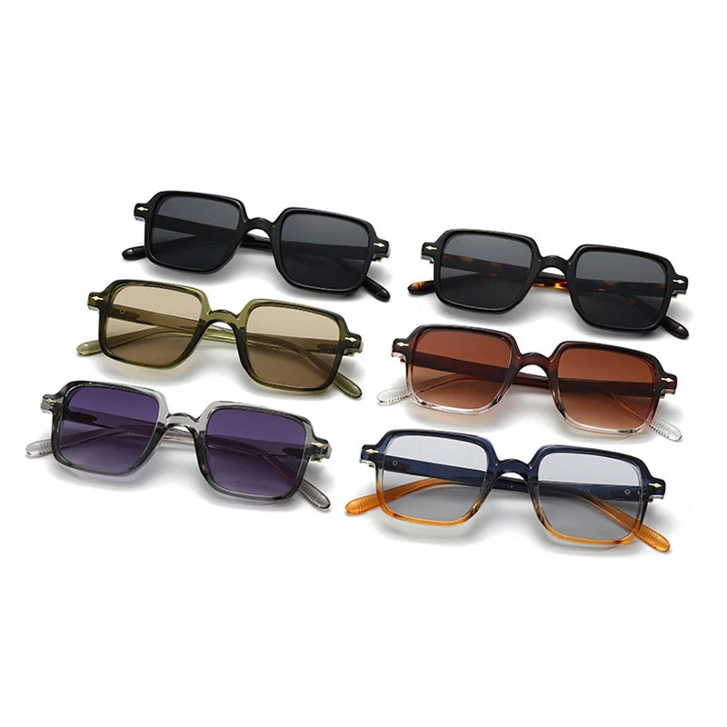 SO&EI New Men Square Sunglasses Shades UV400 Retro Rivets Decoration Women Olive Green Sun Glasses