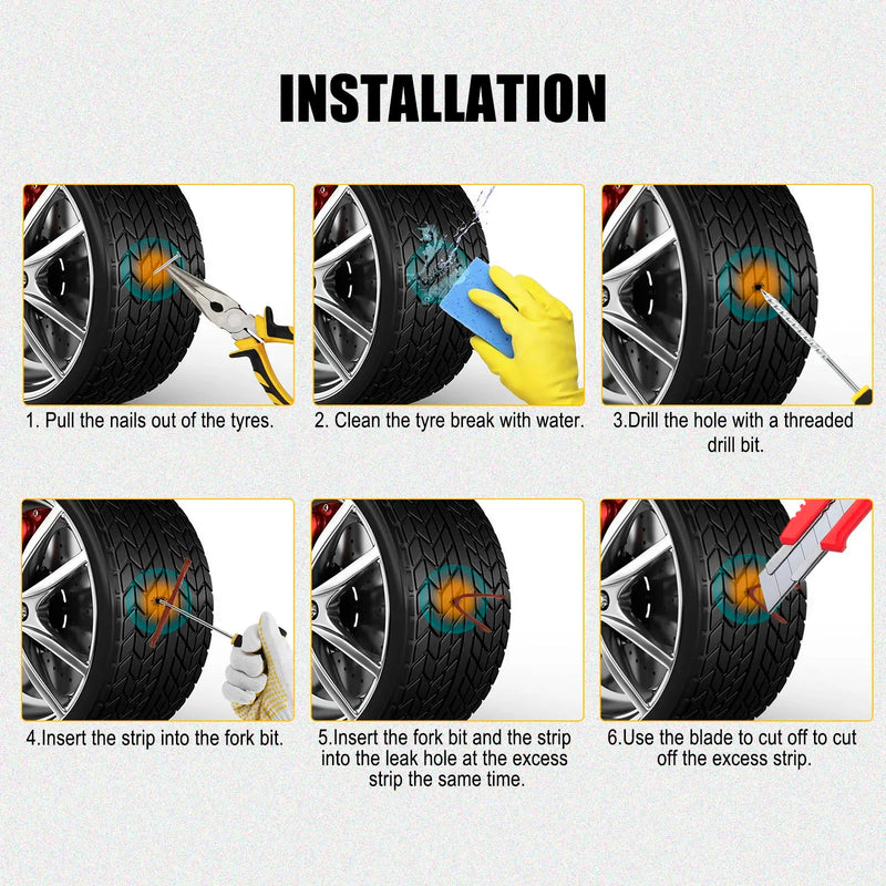 Car Tire Repair Kit Tubeless Tyre Puncture Repair Kit Studding Tool Set Bike Tire Replacement Tool Motorcycle Tire Repair Tool