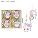 12/9pcs Happy Easter Wooden Pendant Cute Bunny Egg Carrot Chick Hanging Ornaments Spring Easter Party Home Decoration DIY Wreath