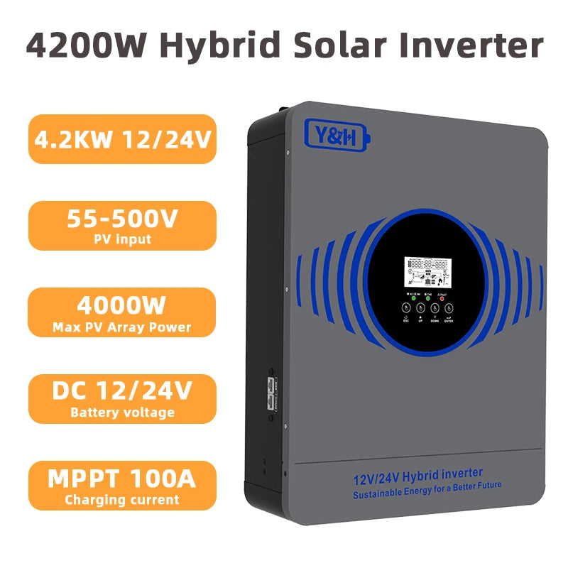 Y&H Hybrid Solar Inverter 1KW 1.6KW 1.8KW 3KW 4.2KW 6.2KW 10.2KW 220Vac MPPT Pure Sine Wave Inverter Solar Charger Controller