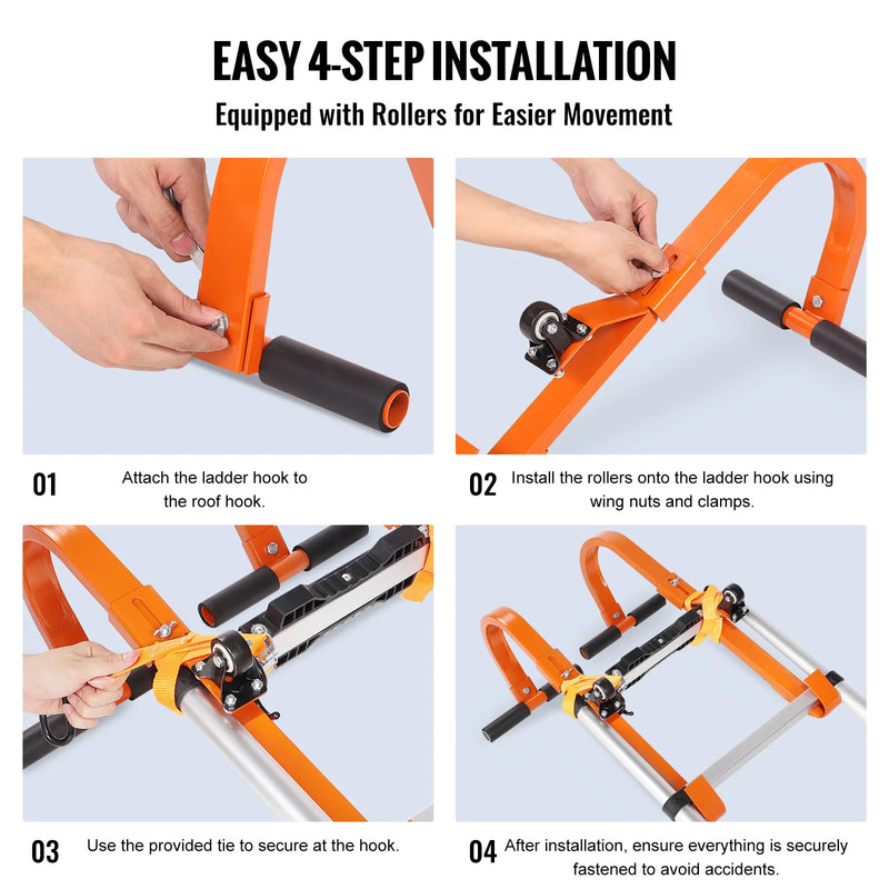 SucceBuy Orange/Black Ladder Roof Hook Heavy Duty Steel Ladder Stabilizer Roof Ridge Extension Rubber Grip T-Bar 500 lbs