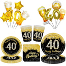 40th Birthday Party Disposable Tableware Plate Cup Napkin Black Gold Party Decorations Birthday Balloon 40 Years Party Supplies
